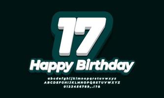 numero 17 diciassette anni celebrazione compleanno font 3d design verde vettore
