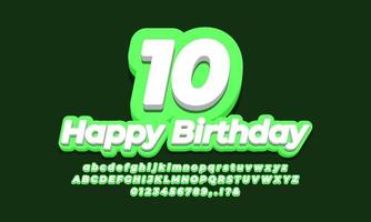 numero 10 dieci anni celebrazione compleanno font 3d luce verde design vettore