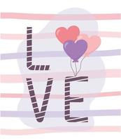 buon san valentino lettering amore palloncini a forma di cuore vettore