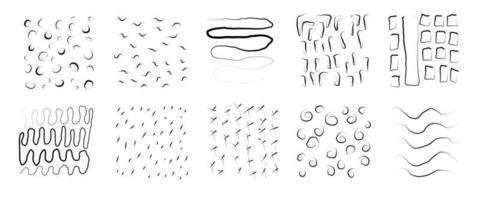 raccolta di set di trame disegnate a mano. modello di doodle geometrico, forme di sfondo. vettore