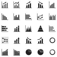 set di icone del grafico aziendale, presentazione delle statistiche dell'oggetto silhouette, vettore di simboli di successo piatto. 640x640 pixel.