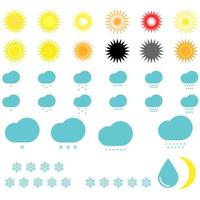 elementi climatici sole nuvole luna gocce e fiocchi di neve vettore