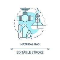 icona del concetto blu turchese del gas naturale. estratto di carburante fonti non rinnovabili idea astratta linea sottile illustrazione. disegno di contorno isolato. tratto modificabile. roboto-medium, una miriade di caratteri pro-grassetto utilizzati vettore