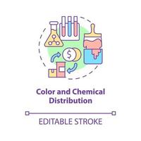 icona del concetto di distribuzione chimica e del colore. forniture all'ingrosso e spedizione. illustrazione di linea sottile di idea astratta di affari di consegna dei prodotti. disegno a colori di contorno isolato vettoriale. tratto modificabile vettore