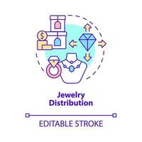 icona del concetto di distribuzione di gioielli. accessori di lusso all'ingrosso. consegna business servizio astratto idea linea sottile illustrazione. disegno a colori di contorno isolato vettoriale. tratto modificabile vettore