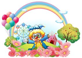 Un clown nel giardino in collina vettore