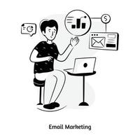 business online, illustrazione disegnata a mano di email marketing vettore