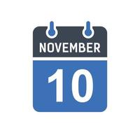 icona della data del calendario del 10 novembre vettore