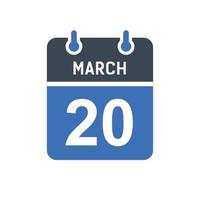 icona della data del calendario del 20 marzo vettore
