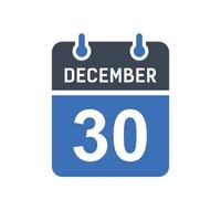 icona della data del calendario del 30 dicembre vettore