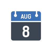 8 agosto calendario della data del mese vettore