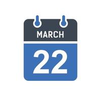 icona della data del calendario del 22 marzo vettore