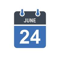 icona della data del calendario del 24 giugno vettore