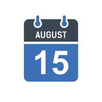 icona della data del calendario del 15 agosto vettore