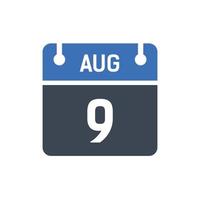 calendario della data del mese del 9 agosto vettore