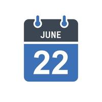 icona della data del calendario del 22 giugno vettore