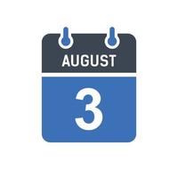 icona della data del calendario del 3 agosto vettore