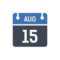 icona del calendario del 15 agosto, icona della data vettore