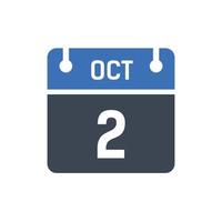 2 ottobre calendario della data del mese vettore