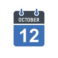 icona della data del calendario del 12 ottobre, icona della data dell'evento, data del calendario, design dell'icona vettore