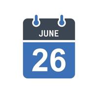 icona della data del calendario del 26 giugno vettore
