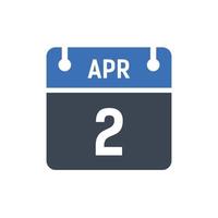 icona della data del calendario del 2 aprile vettore