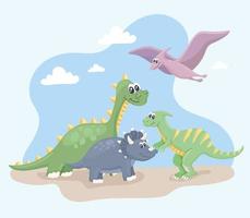scena di quattro dinosauri vettore