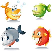 Quattro diversi tipi di pesci con grandi zanne vettore