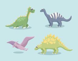 simpatici dinosauri quattro personaggi vettore