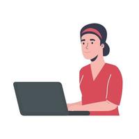 donna che per mezzo del computer portatile vettore