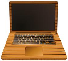 Computer portatile con custodia in legno vettore