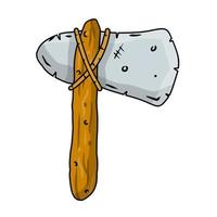 martello di pietra sul bastone. soggetto di cavernicolo. arma da caccia preistorica. vettore