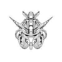 illustrazione della maglietta della testa di gundam del costume. logo della testa del mecha. tatuaggi disegnati a mano vettore