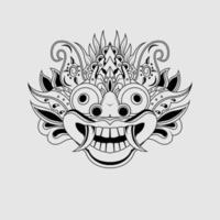 bianco nero schizzo tradizionale balinese maschera barong illustrazione modello vettoriale isolato su sfondo bianco