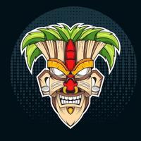 design della maschera tiki in legno hawaii alla moda per il surf bar. idolo etnico tradizionale e surf hawaiano, maori o polinesiano vettore