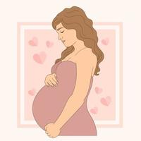 donna incinta felice che tocca la sua pancia, concetto di gravidanza sano. vettore