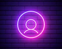 avatar, profilo rosa neon icona .brick muro di fondo. icona vettore neon a colori