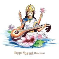 bellissimo festival indiano vasant panchami sul dio indiano saraswati maa sfondo religioso vettore