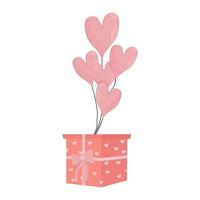 regalo romantico con fiocco e palloncini a forma di cuore isolato su sfondo bianco. festa di san valentino, regalo romantico, elemento di design per la decorazione. illustrazione vettoriale