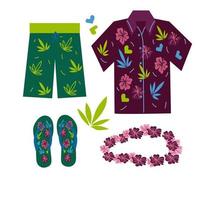 set da uomo hawaiano aloha camicie. illustrazione piatta vettoriale. vettore