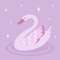 cigno su sfondo rosa con stelle. illustrazione per stampa, sfondi, copertine, packaging, biglietti di auguri, poster, adesivi, design tessile e stagionale. vettore