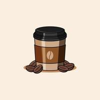 tazza di caffè con illustrazione di chicchi di caffè vettore