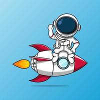 simpatico astronauta seduto su un'illustrazione di un razzo vettore