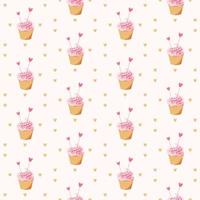 carino seamless con cupcakes e cuori su sfondo rosa. concetto di amore. illustrazione piatta vettoriale. vettore