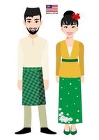coppia di personaggi dei cartoni animati in malesia costume tradizionale vettore