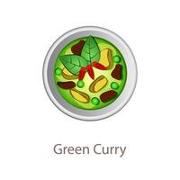 vista dall'alto del cibo popolare della tailandia, curry verde, nel disegno vettoriale dei cartoni animati