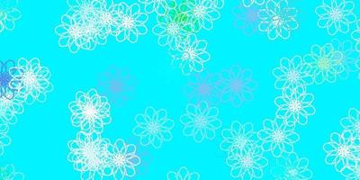 modello doodle vettoriale azzurro, verde con fiori.