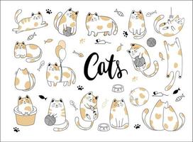 disegnare illustrazione vettoriale collezione di caratteri simpatico gatto. scarabocchio in stile cartone animato.