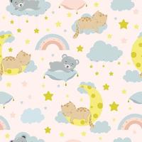 modello senza cuciture per bambini con gatto, orso, nuvole, luna e stelle. texture per bambini creativi per tessuto, avvolgimento, tessile, carta da parati, abbigliamento vettore