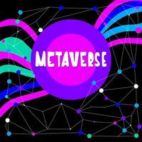 banner di arte futuristica al neon metaverso. occhiali vr, realtà aumentata vettore